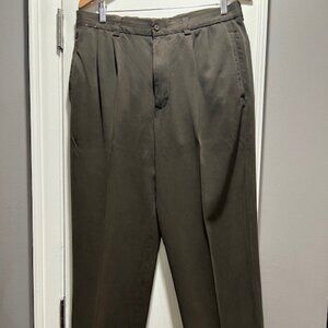 Tommy Bahama Mens Pleated Dress Pants Slacks 100% Silk Olive Green Sz 33 x 30